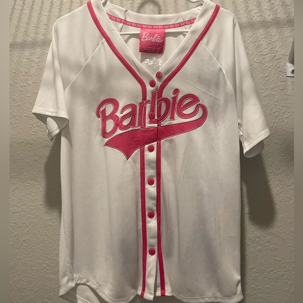 Barbie White and Pink Baseball Shirt